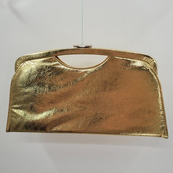 Vintage 60s Glam Gold Metallic Rectangle Evening Clutch Handbag Purse - Picture 4 of 11